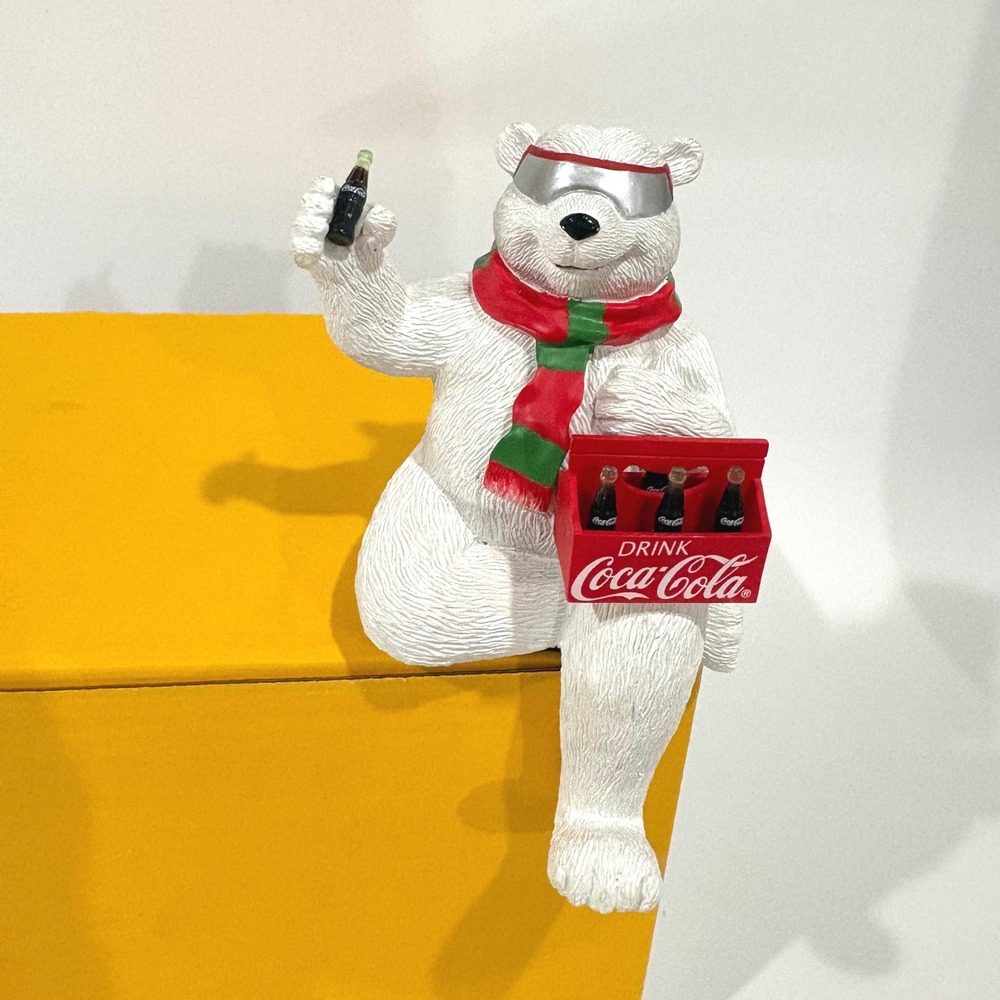Vintage 1999 Coca-Cola Polar Bear Stocking Holder Mantel Sitter Figurine